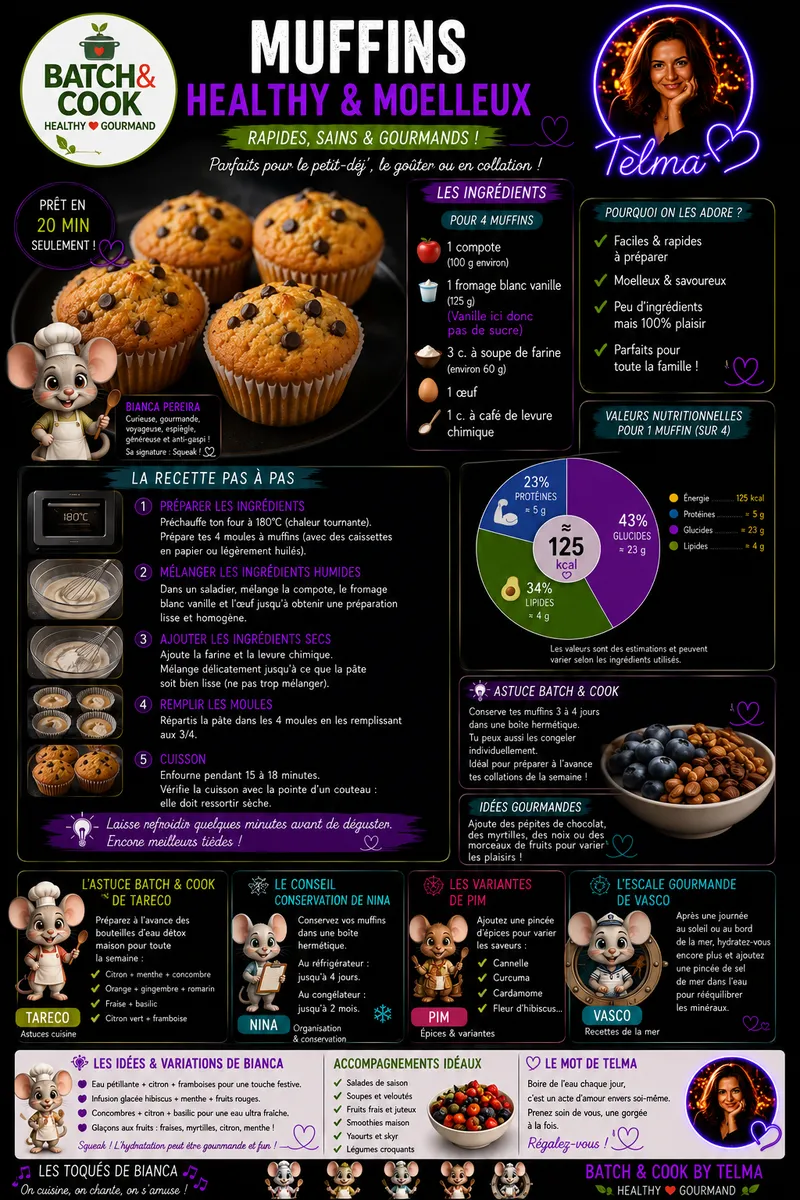 Fiche recette Muffins sains et moelleux par Telma