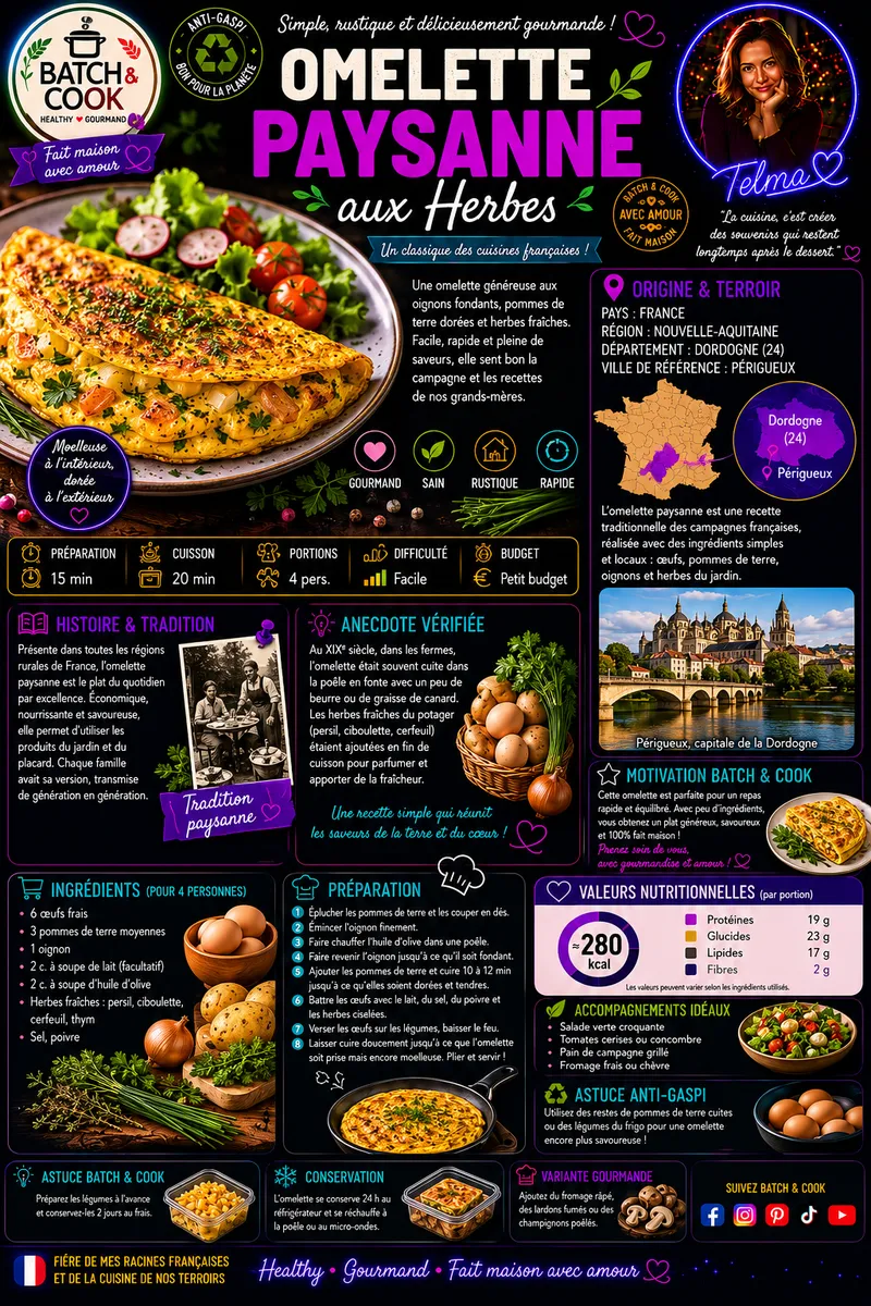 Fiche recette Omelette Paysanne aux Herbes par Telma