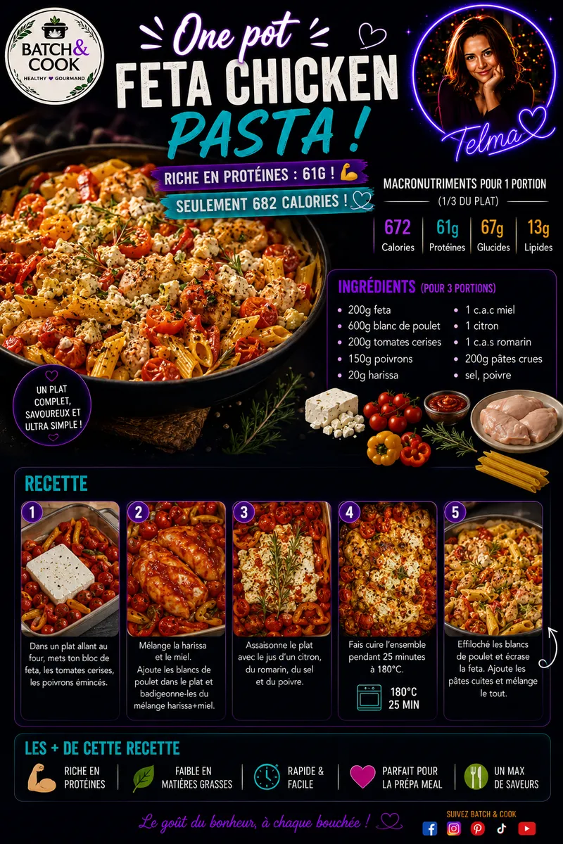 Fiche recette One Pot Feta Chicken Pasta par Telma