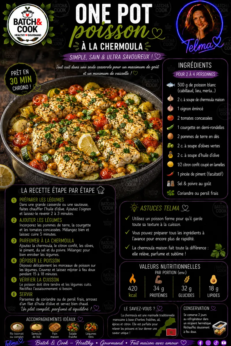 Fiche recette One Pot Poisson à la Chermoula par Telma