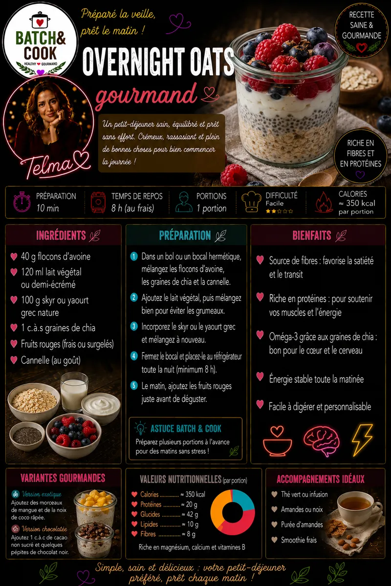 Fiche recette Overnight Oats Gourmand par Telma