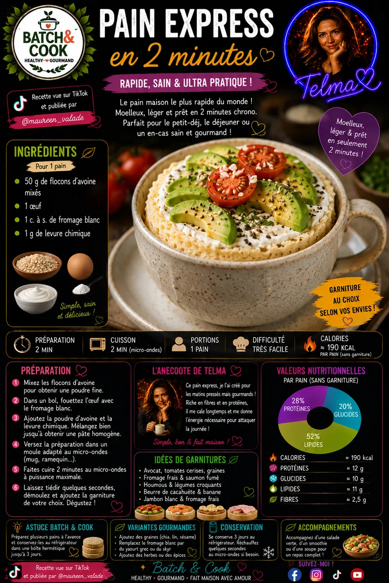 Fiche recette Pain express en 2 minutes par Telma