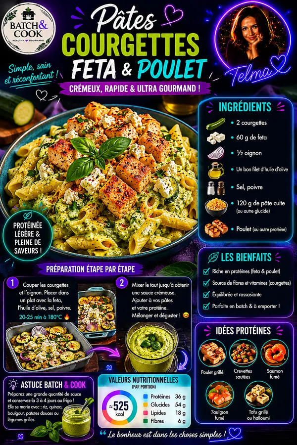 Pâtes courgettes feta & poulet