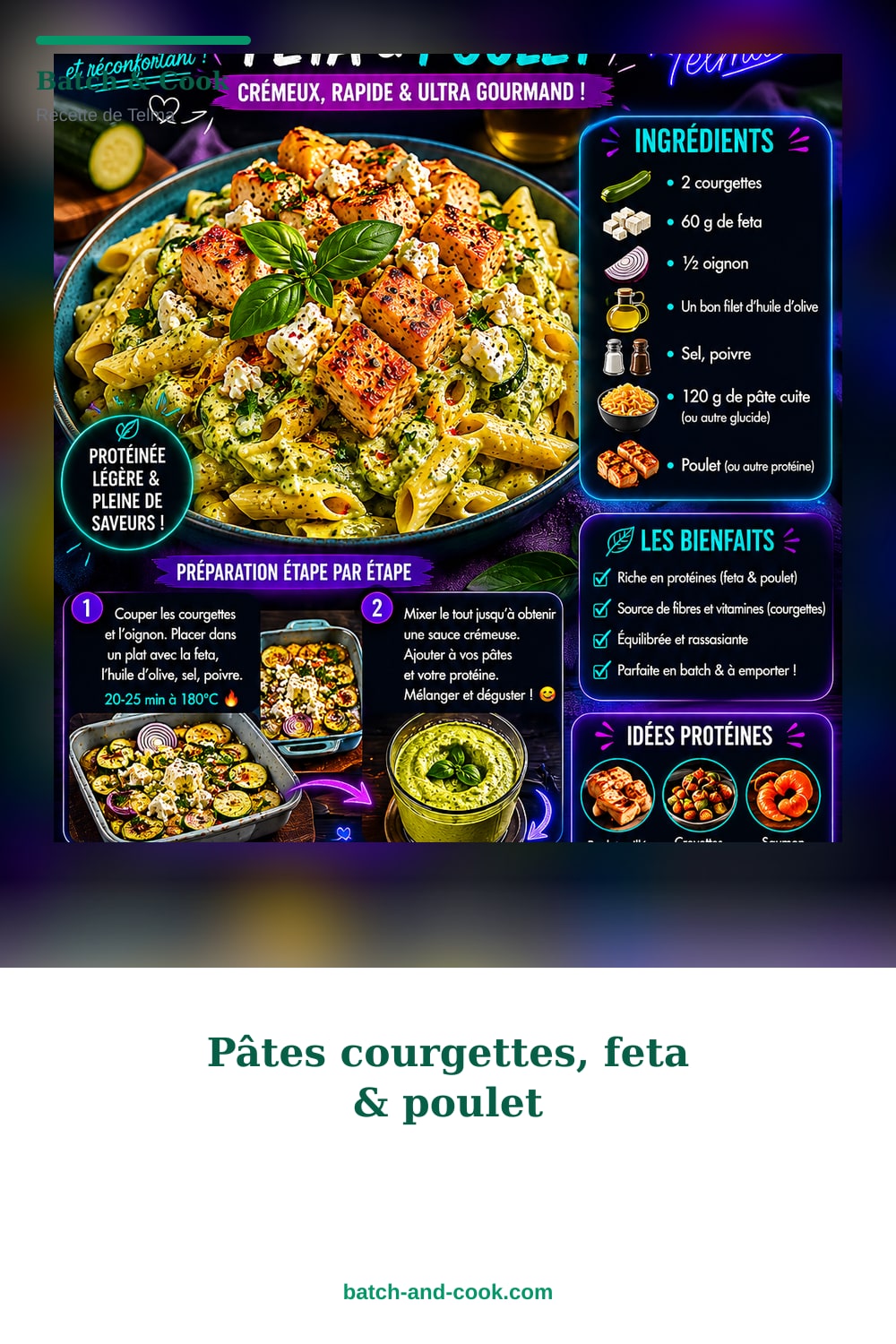 Épingle Pinterest Pâtes courgettes, feta & poulet