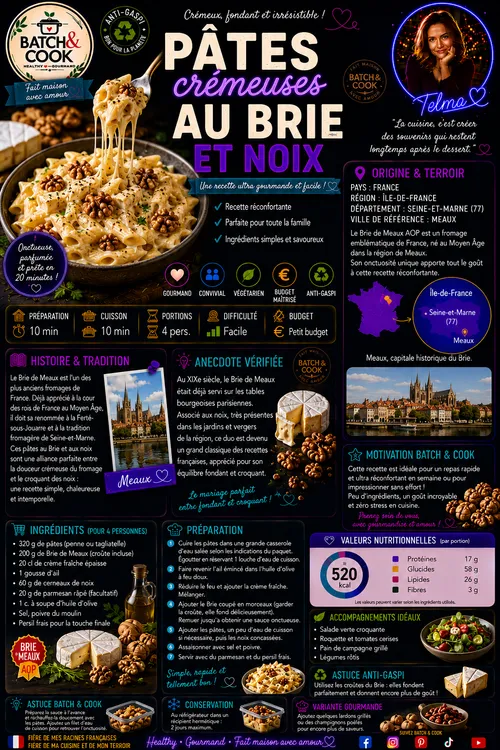 Pâtes crémeuses au Brie et noix