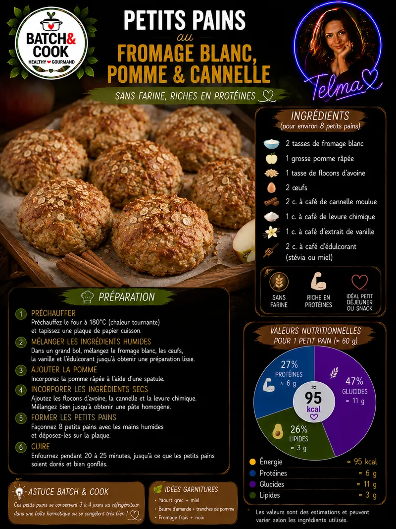 Fiche recette Petits pains au fromage blanc, pomme & cannelle par Telma