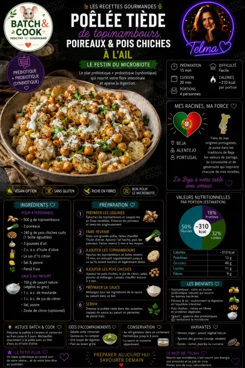 Poêlée tiède de topinambours, poireaux et pois chiches à l'ail — Le Festin du Microbiote