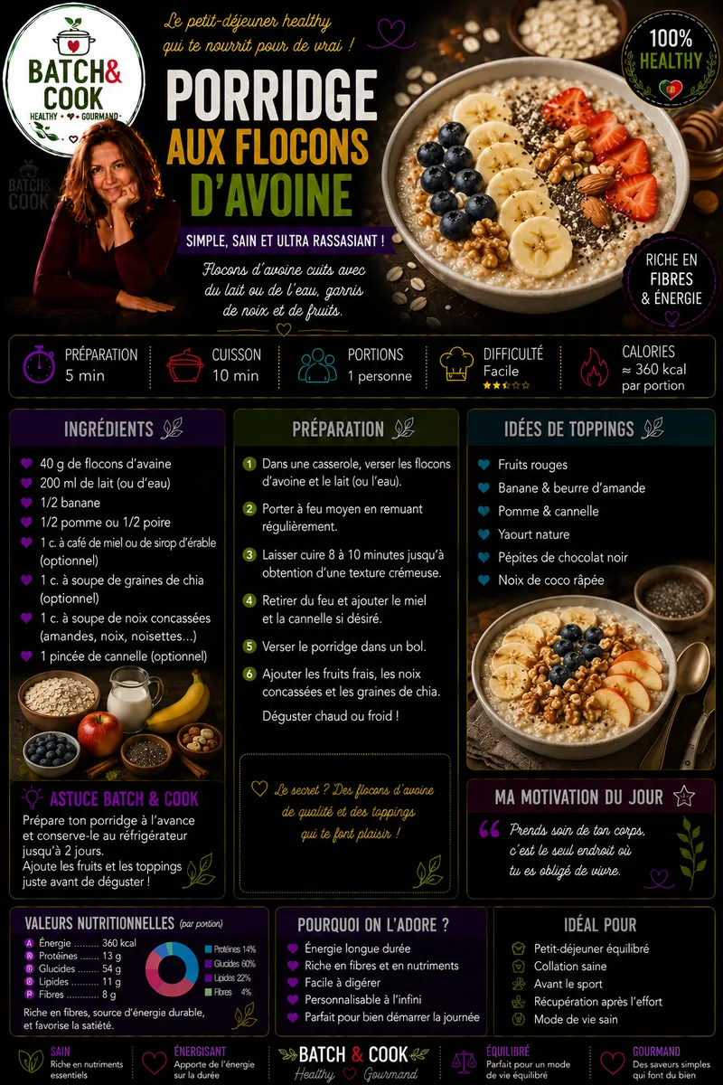 Fiche recette Porridge aux flocons d'avoine par Telma