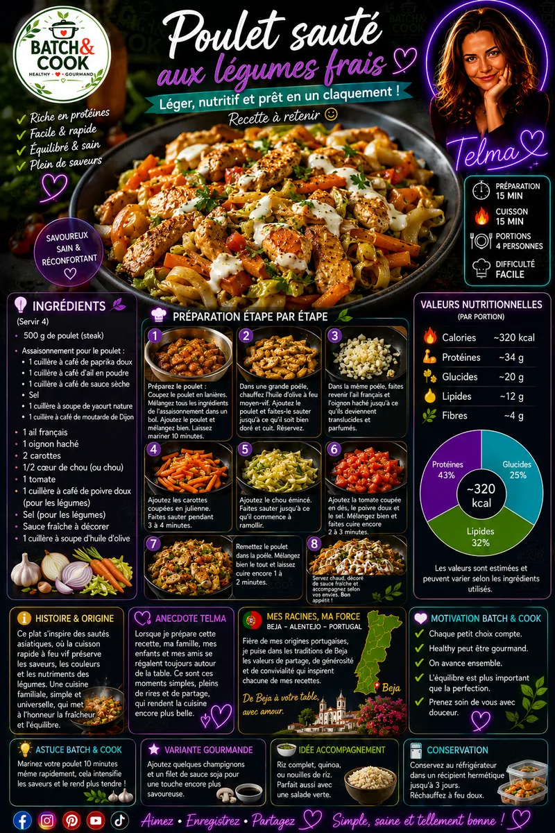 Fiche recette Poulet sauté aux légumes frais par Telma