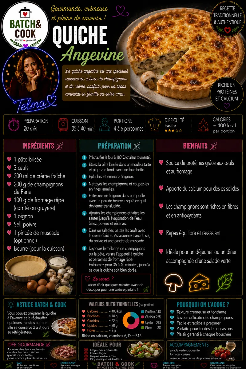 Fiche recette Quiche Angevine aux Champignons par Telma