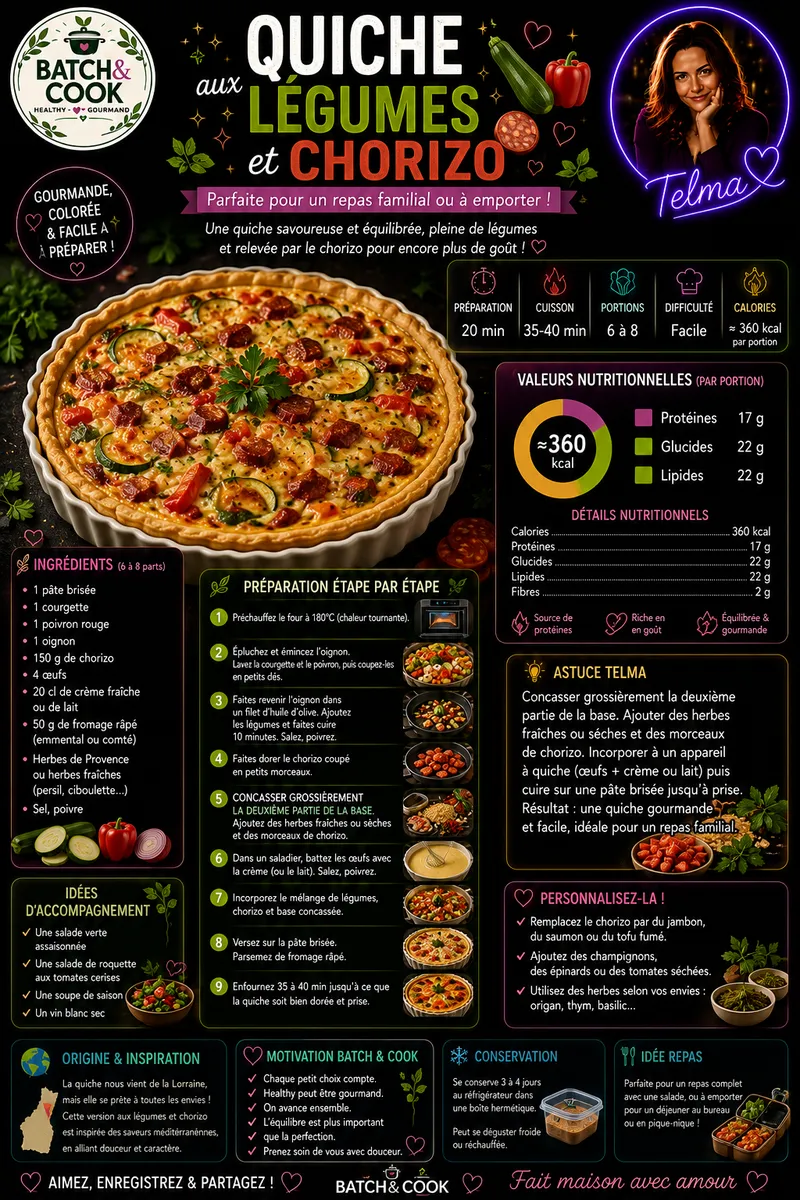 Fiche recette Quiche aux légumes et chorizo par Telma