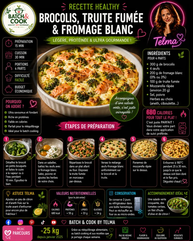 Fiche recette Brocolis, Truite Fumée & Fromage Blanc par Telma