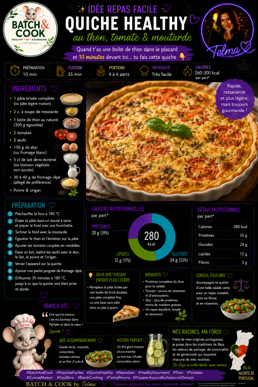 Quiche Healthy au Thon, Tomate & Moutarde