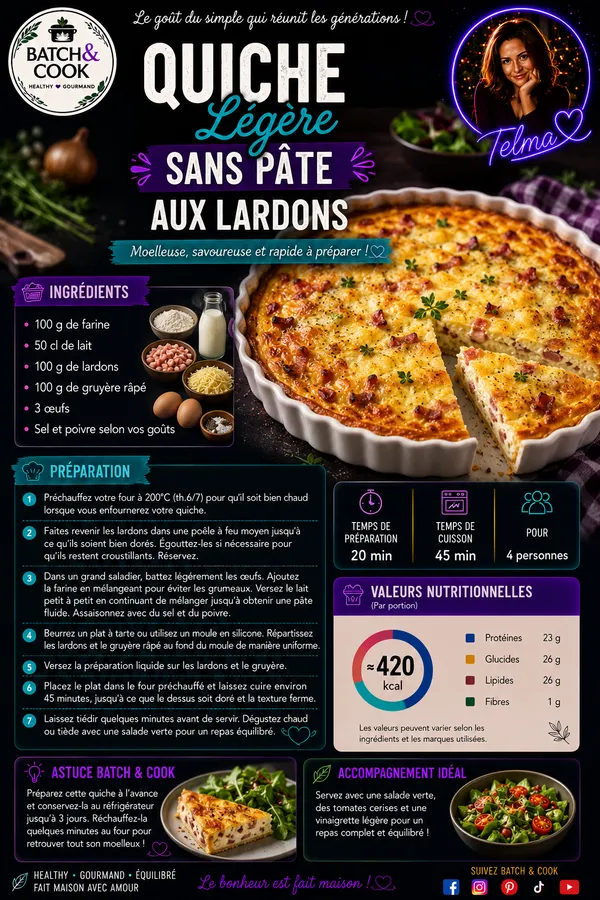 Quiche légère sans pâte aux lardons