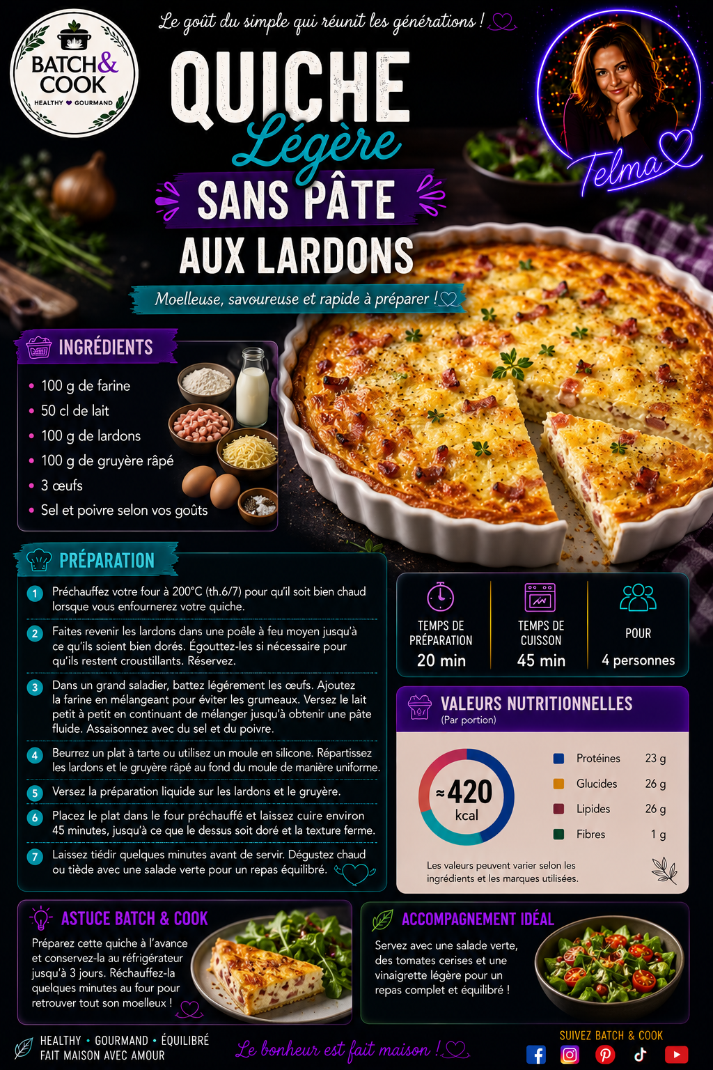 Quiche légère sans pâte aux lardons
