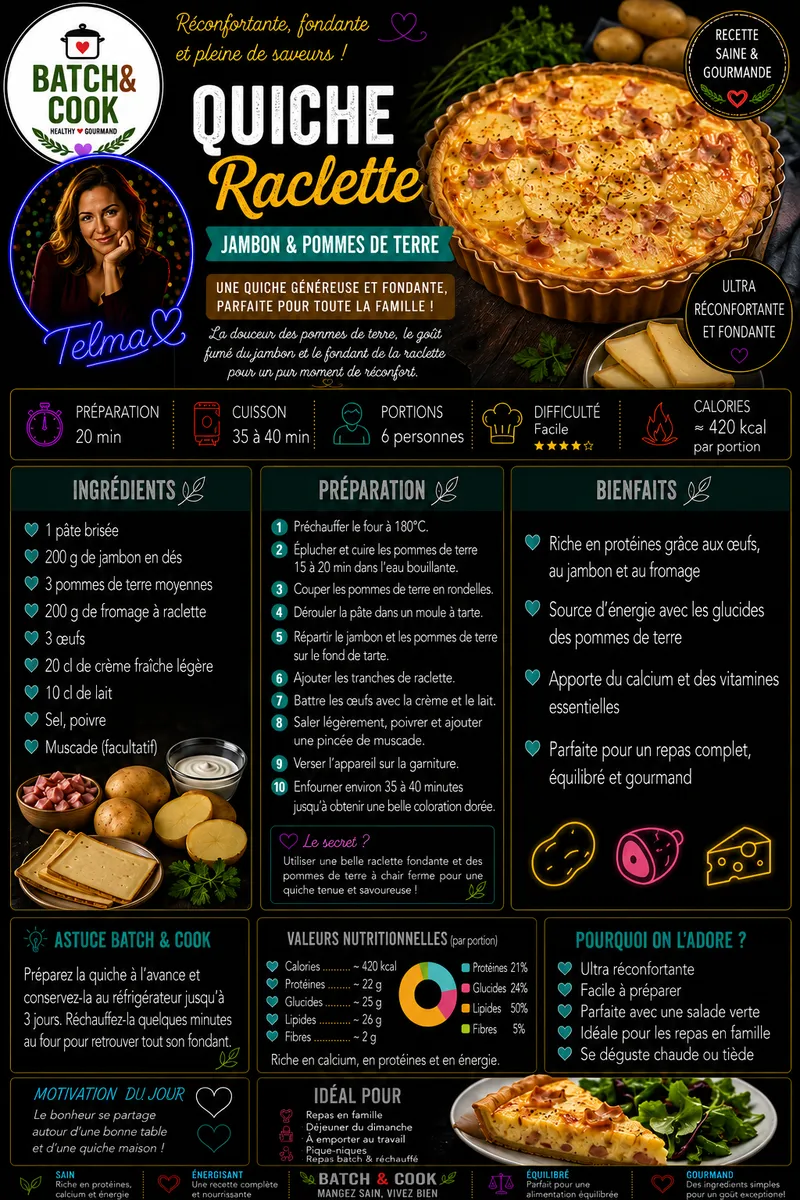 Fiche recette Quiche Raclette Jambon & Pommes de Terre par Telma
