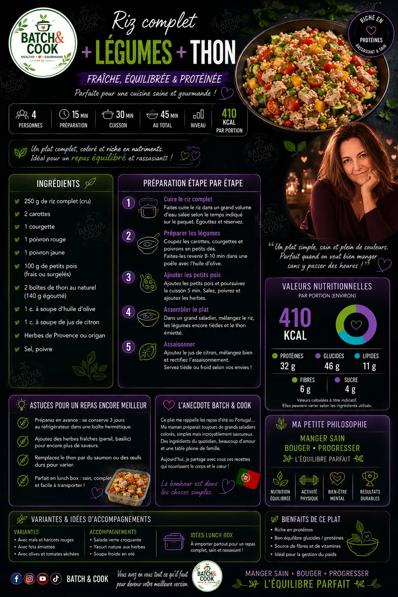 Fiche recette Riz complet + légumes + thon par Telma