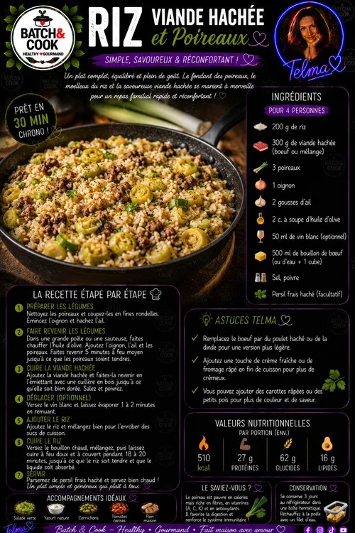 Riz viande hachée & poireaux