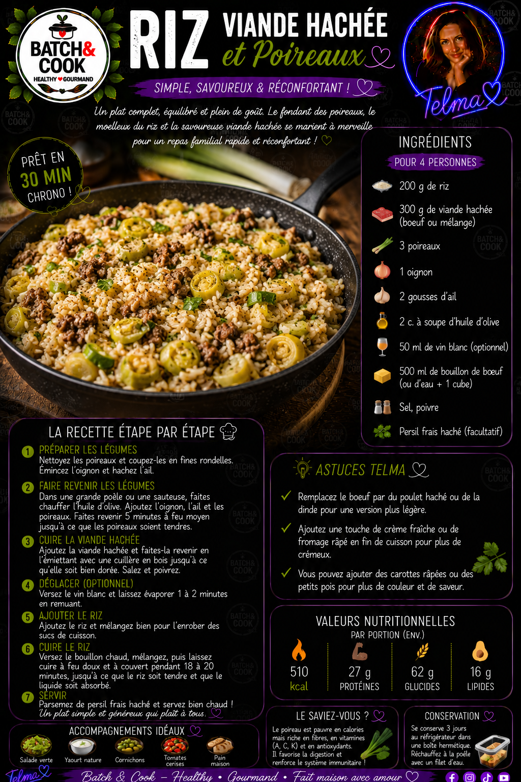 Riz viande hachée & poireaux