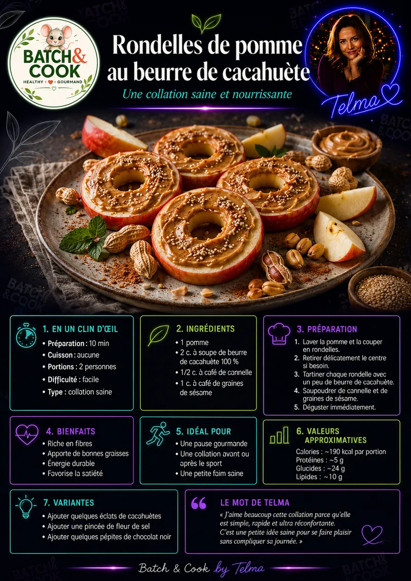 Fiche recette Rondelles de pomme au beurre de cacahuète par Telma
