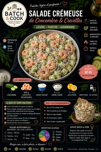 Salade crémeuse de concombre & crevettes