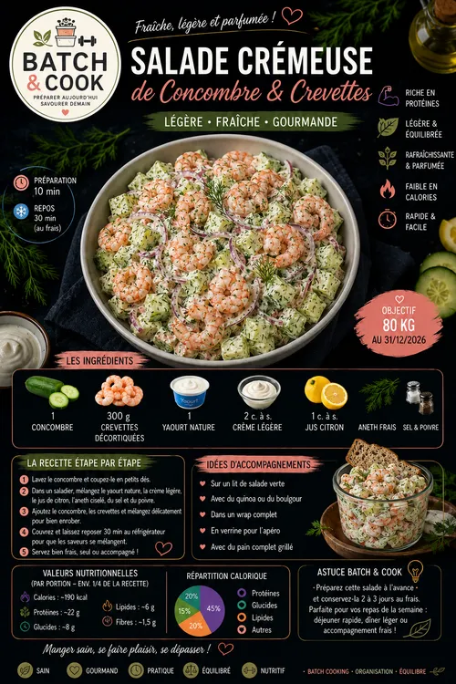 Salade crémeuse de concombre & crevettes