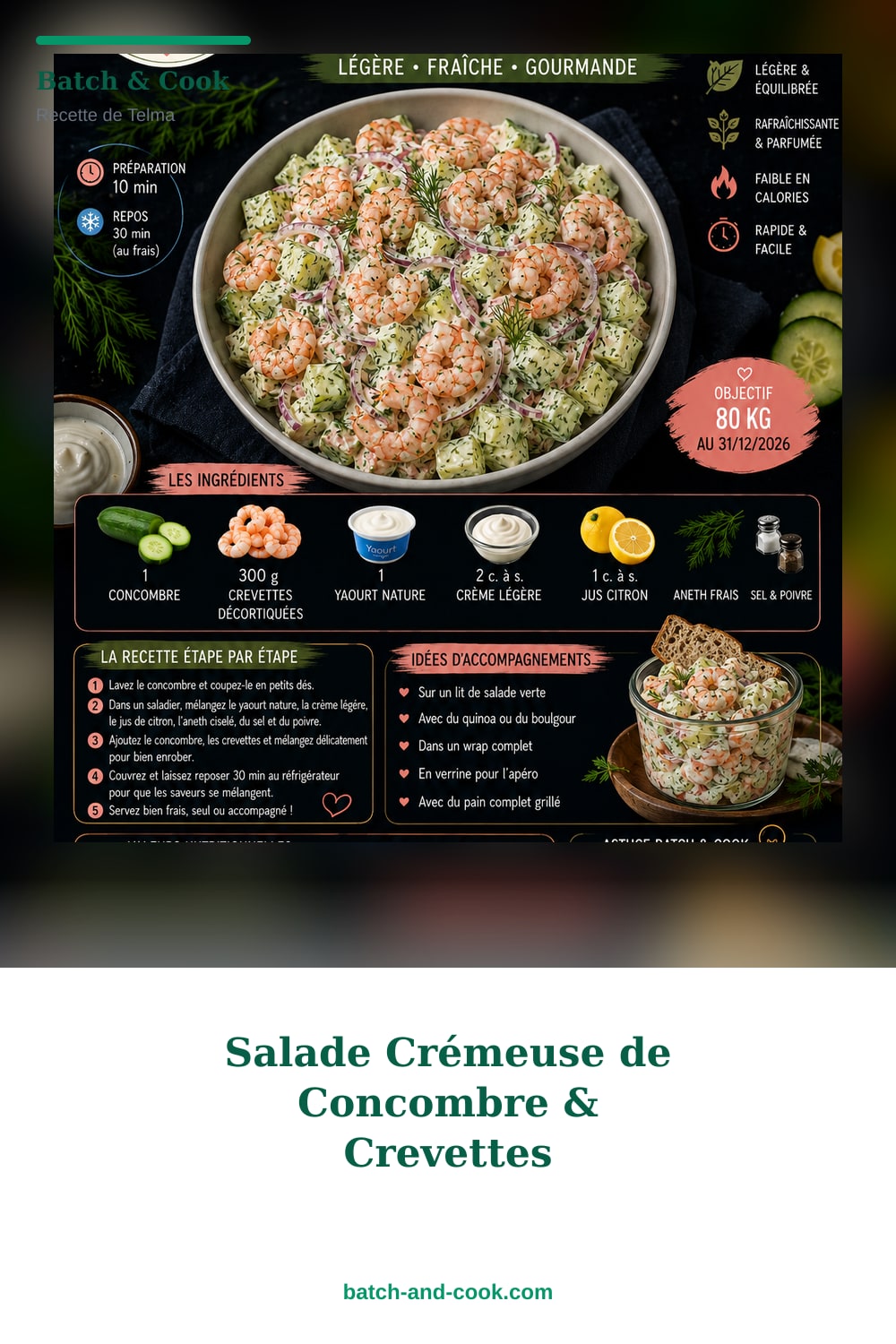 Épingle Pinterest Salade Crémeuse de Concombre & Crevettes