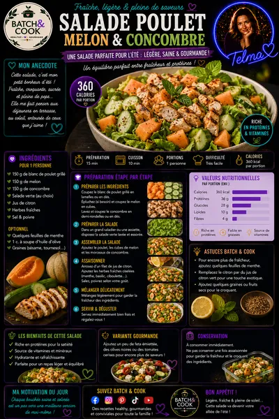Salade de poulet, melon & concombre