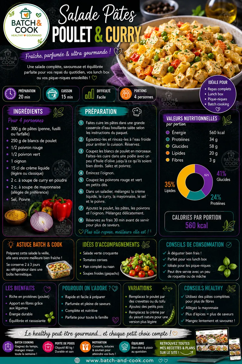 Fiche recette Salade Pâtes Poulet & Curry par Telma