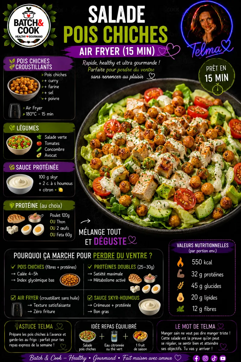 Fiche recette Salade pois chiches à l'air fryer par Telma