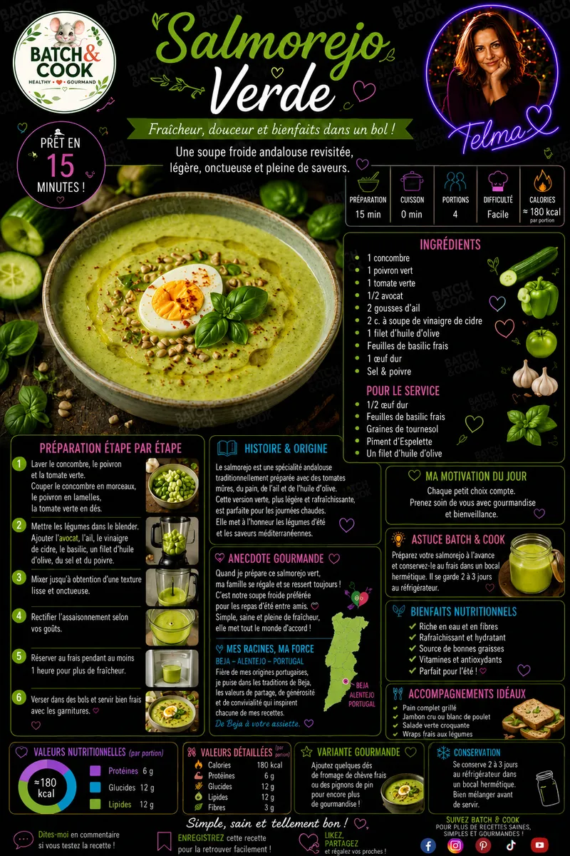 Fiche recette Salmorejo Verde par Telma