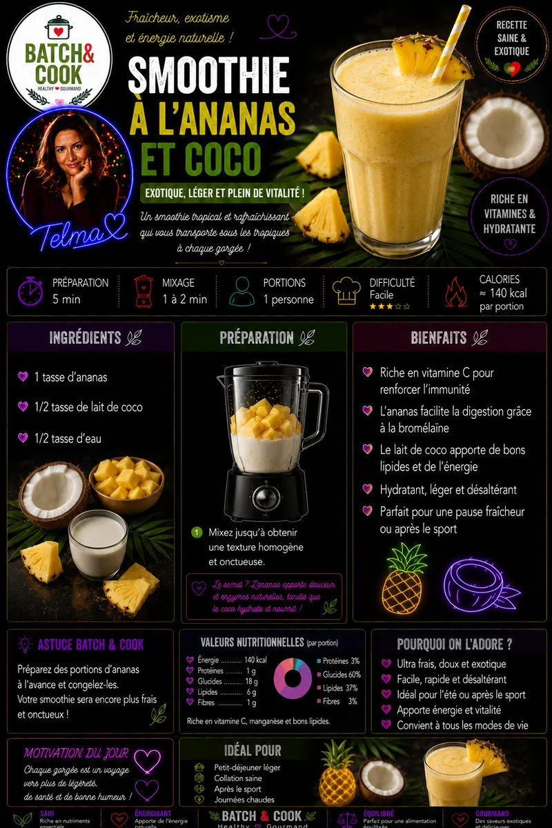 Fiche recette Smoothie à l'ananas et coco par Telma