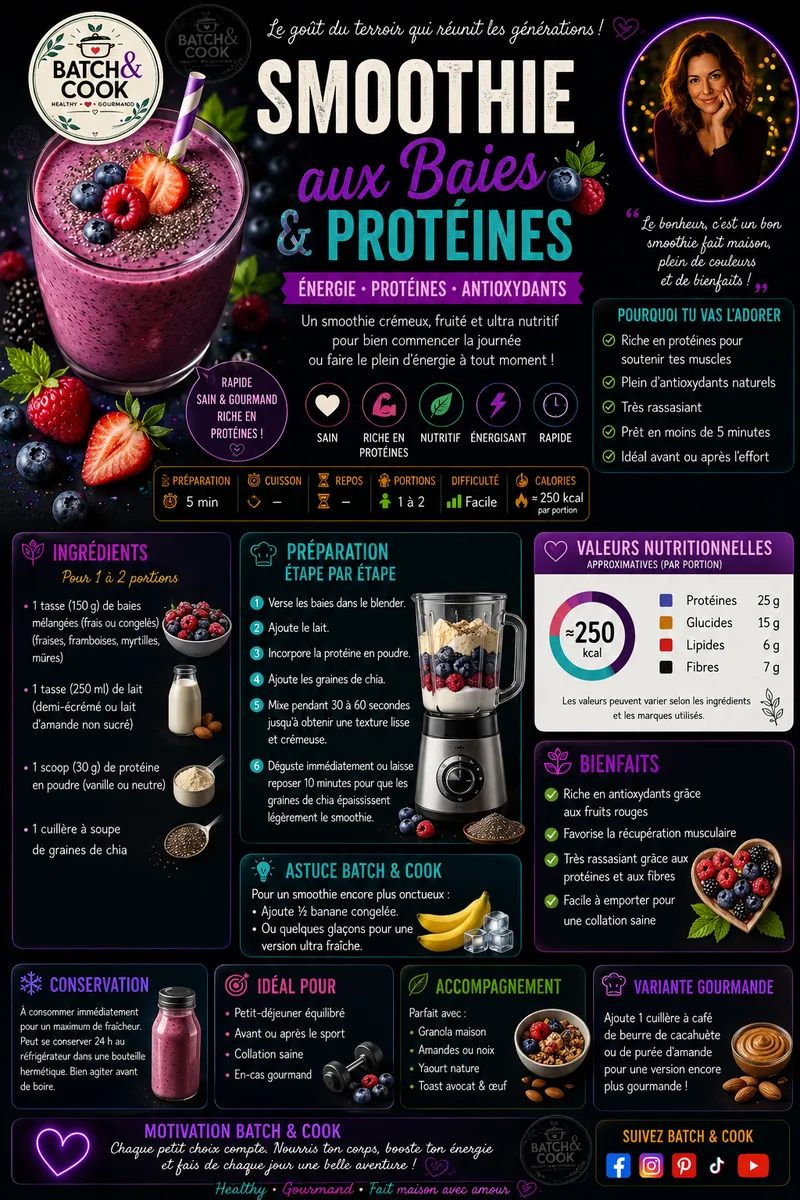 Fiche recette Smoothie aux Baies & Protéines par Telma