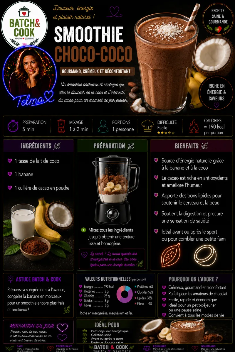 Fiche recette Smoothie Choco-Coco par Telma