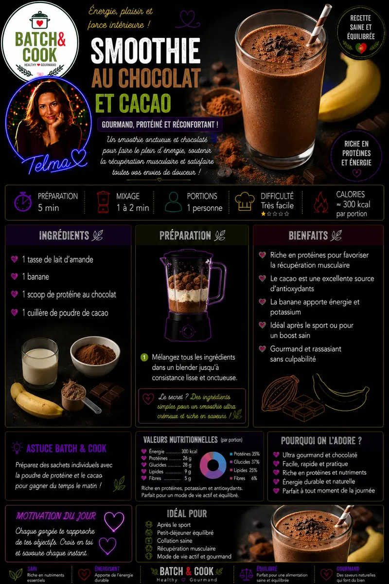 Fiche recette Smoothie au chocolat et cacao par Telma
