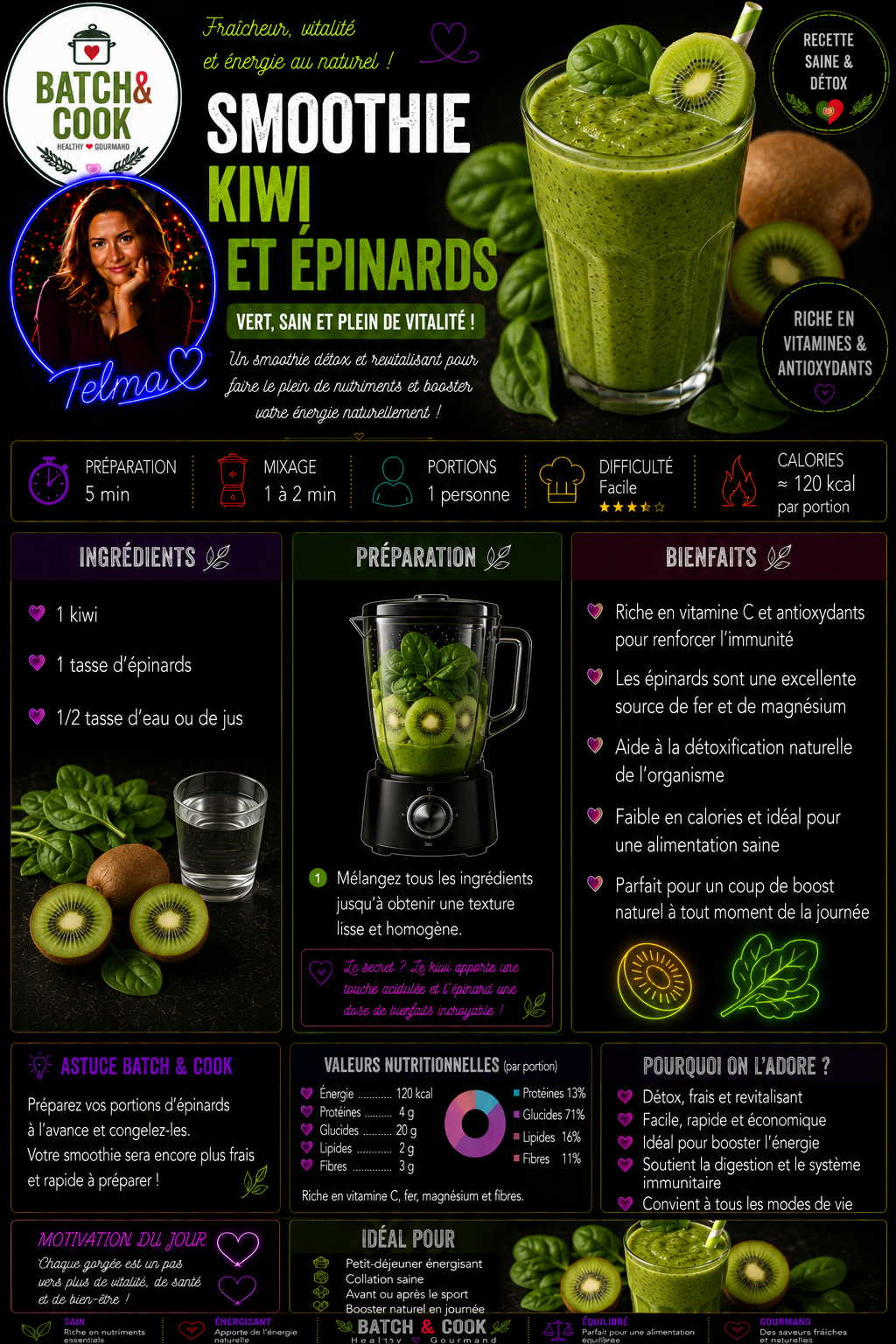 Smoothie Kiwi et Épinards
