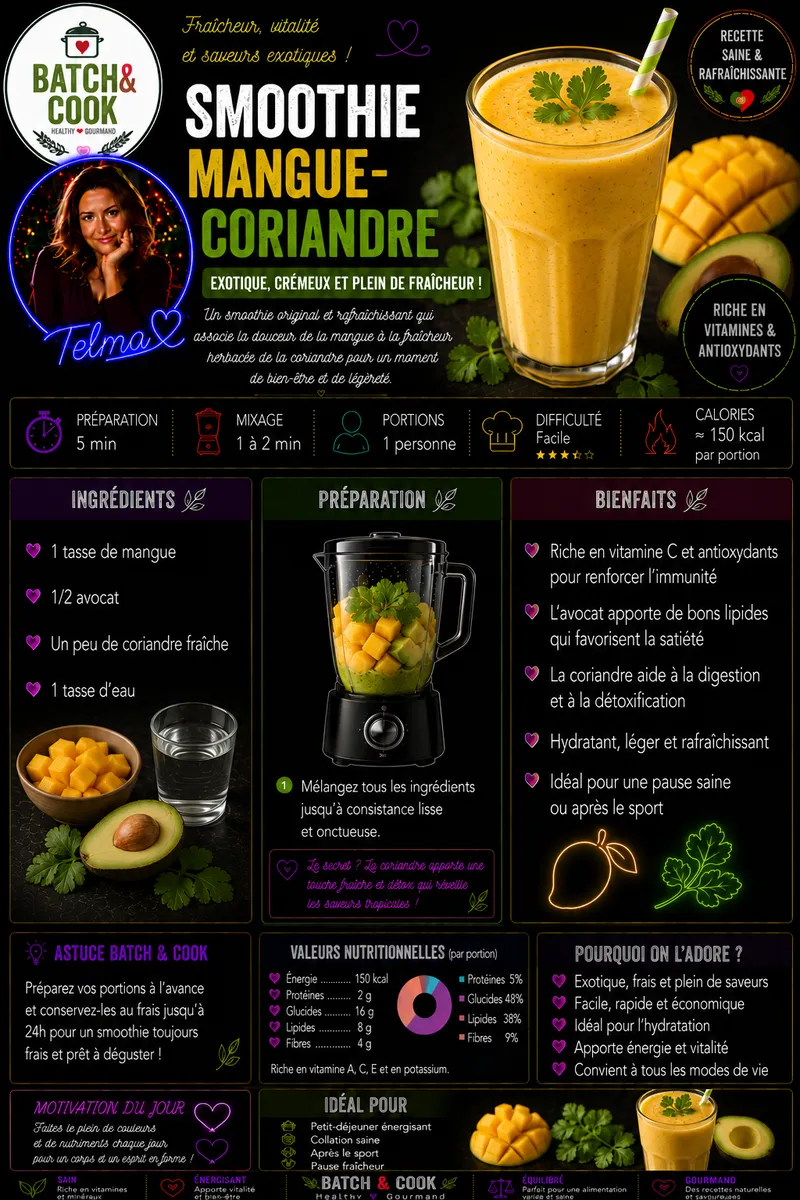 Fiche recette Smoothie Mangue-Coriandre par Telma