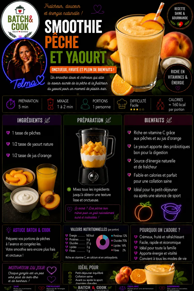Fiche recette Smoothie pêche et yaourt par Telma
