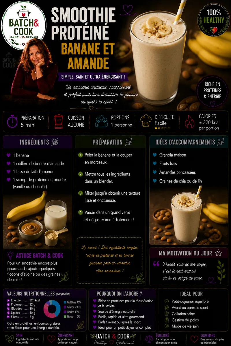 Fiche recette Smoothie Protéiné Banane & Amande par Telma