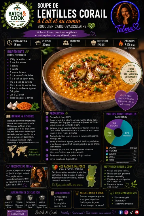 Soupe de lentilles corail à l'ail et au cumin — Bouclier Cardiovasculaire