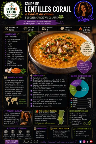 Soupe de lentilles corail à l'ail et au cumin