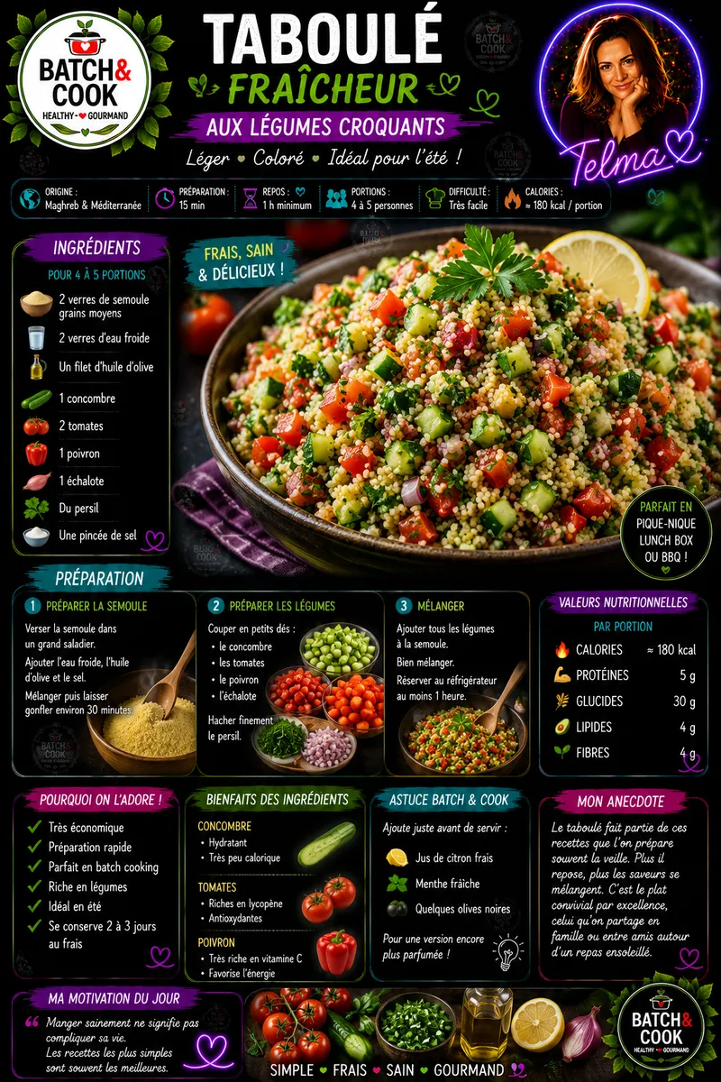 Fiche recette Taboulé fraîcheur aux légumes croquants par Telma