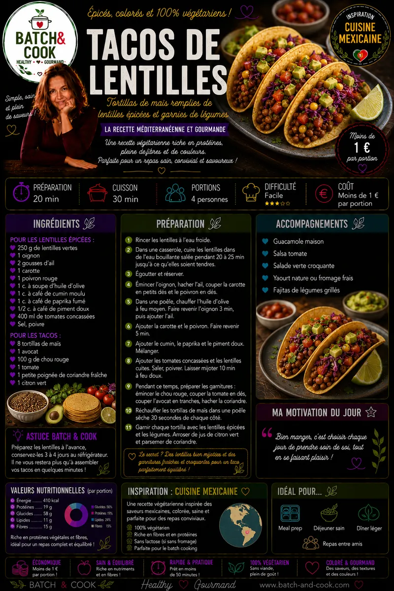 Fiche recette Tacos de lentilles par Telma