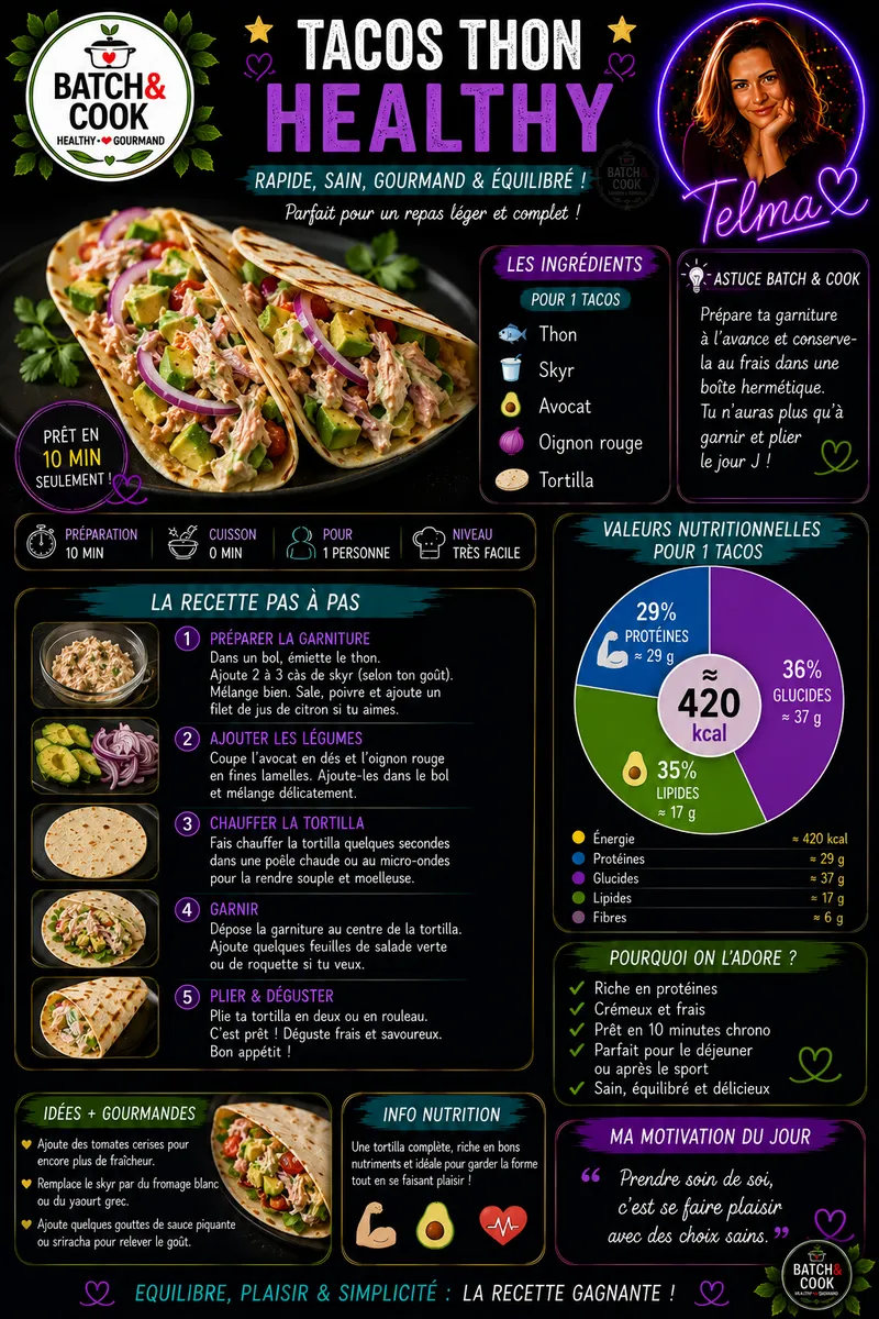 Fiche recette Tacos Thon Healthy par Telma