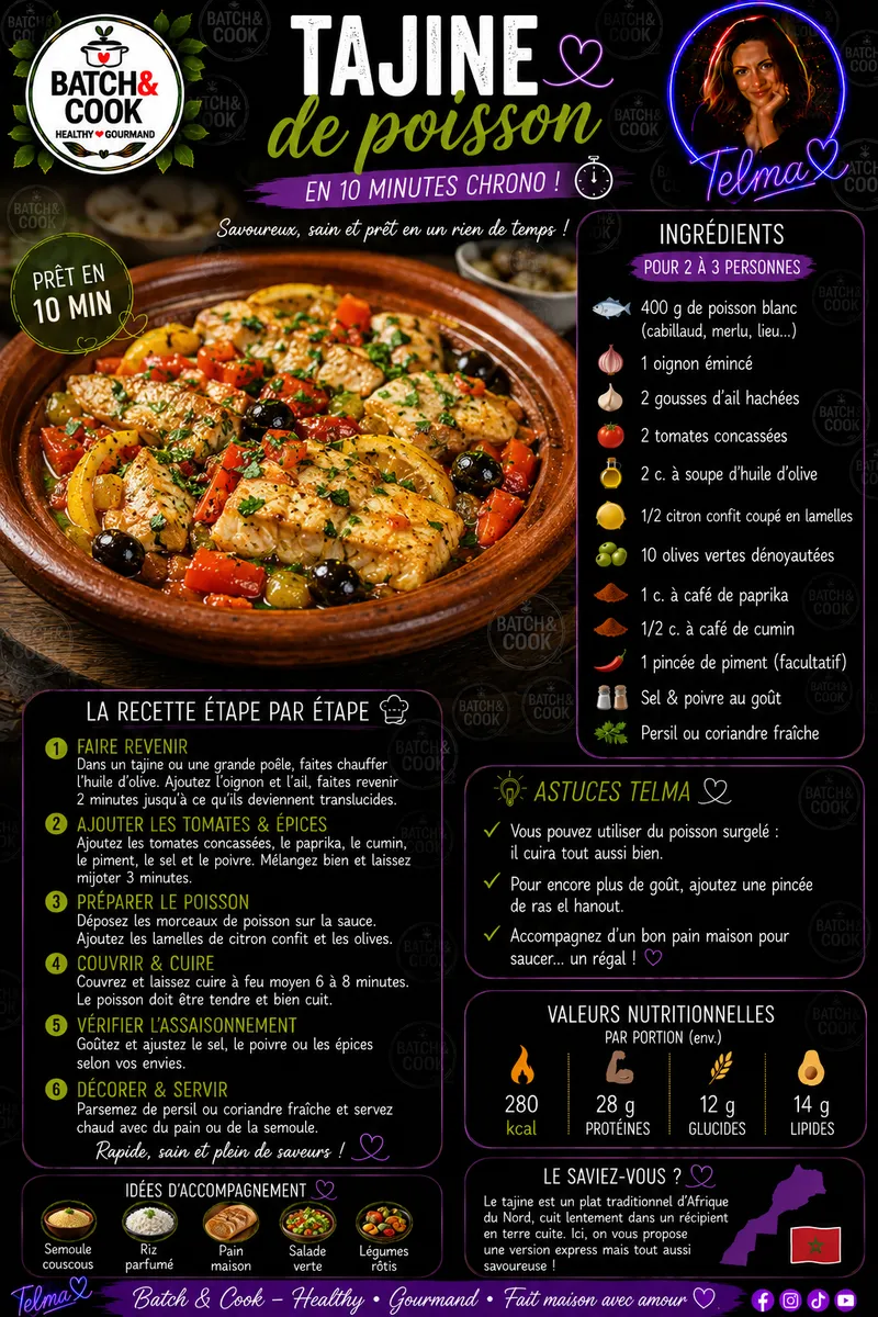 Fiche recette Tajine de poisson en 10 minutes chrono par Telma