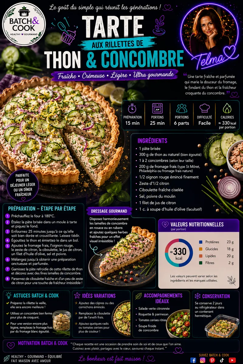 Fiche recette Tarte aux rillettes de thon et concombre par Telma