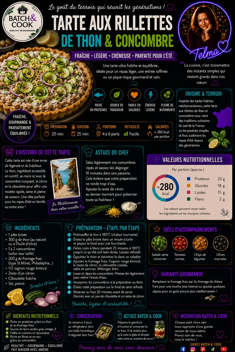 Fiche recette Tarte aux rillettes de thon & concombre par Telma