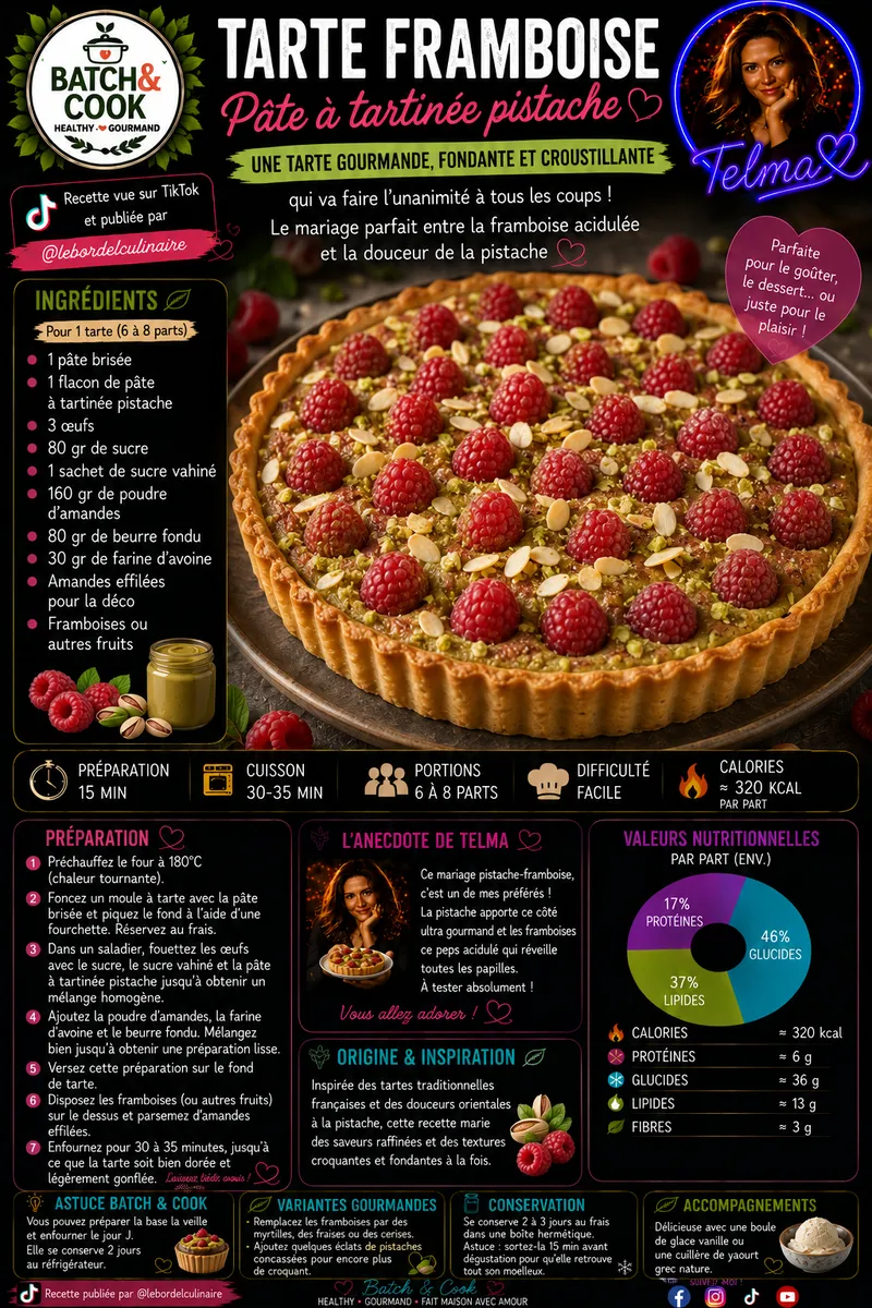 Fiche recette Tarte Framboise Pâte à Tartinée Pistache par Telma