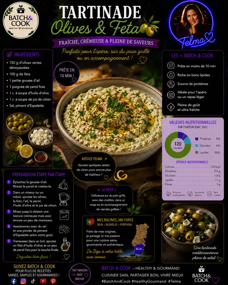 Fiche recette Tartinade Olives & Feta par Telma