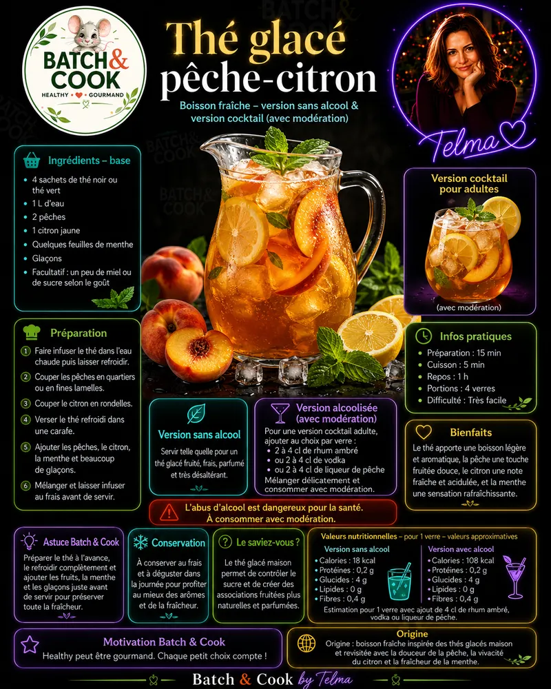 Fiche recette Thé glacé pêche-citron par Telma